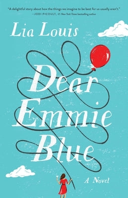 Paperback copy of "Dear Emmie Blue" by Atria Books featuring the book cover with pink and blue illustrations.