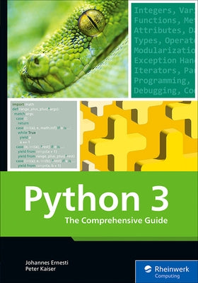 Paperback book titled "Python 3: The Comprehensive Guide" by SAP Press, featuring a cover with Python and programming imagery.
