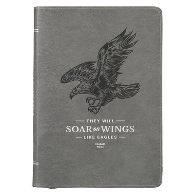 Christian Art Gifts Scripture Journal Gray Wings Like Eagles Isaiah 40:31 Bible Verse Inspirational Faux Leather Notebook, Zipper Closure, 336 Ruled P Leather Christian Art Gifts