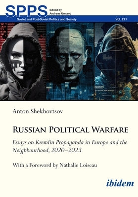 Paperback book titled "Russian Political Warfare" by Ibidem Press, featuring a cover with political imagery and text.