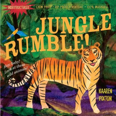 Paperback baby book titled Indestructibles Jungle Rumble by Workman Publishing, featuring colorful jungle animal illustrations.