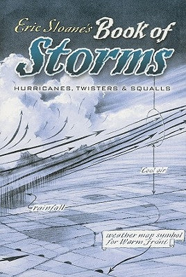 Paperback book titled "Eric Sloane's Book of Storms" about hurricanes, twisters, and squalls by Dover Publications.