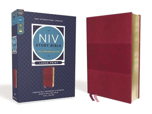 NIV Study Bible, Fully Revised Edition, Large Print, Leathersoft, Burgundy, Red Letter, Comfort Print by Barker, Kenneth L.