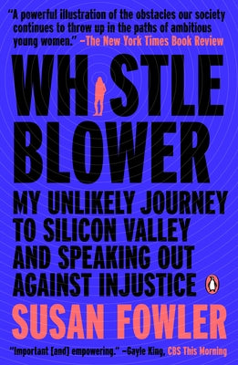 Paperback of "Whistleblower" by Penguin Books showing the book cover with title and author details for a memoir of Silicon Valley and justice.