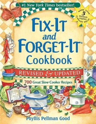 Paperback cookbook titled "Fix-It and Forget-It Revised and Updated" with 700 slow cooker recipes, featuring colorful cover design.