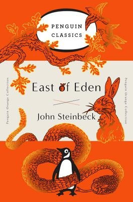 Paperback edition of East of Eden from Penguin Group, part of the Penguin Orange Collection, with a colorful cover design.