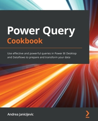 Paperback Power Query Cookbook by Packt Publishing showing a stack of colorful pages and the book cover with title and branding.
