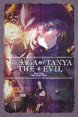 Paperback copy of The Saga of Tanya the Evil, Vol. 4 light novel by Yen on, showing the book cover with title and artwork.