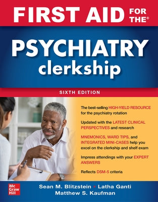 Paperback of First Aid for the Psychiatry Clerkship, Sixth Edition by McGraw Hill Medical, showing the book cover with title and author.