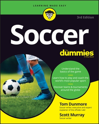 Paperback soccer guide titled "Soccer for Dummies" by For Dummies, featuring a cover with soccer imagery and branding.