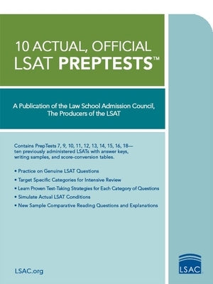 10 Actual, Official LSAT Preptests: (preptests 7,9,10,11,12,13,14,15,16,18) by Law School Admission Council