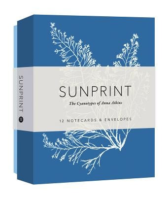 Set of Sunprint Notecards by Princeton Architectural Press featuring cyanotype designs by Anna Atkins with matching envelopes and keepsake box.