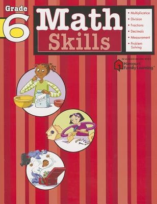 Paperback math skills book for grade 6 from Flash Kids, featuring colorful cover with mathematical illustrations.
