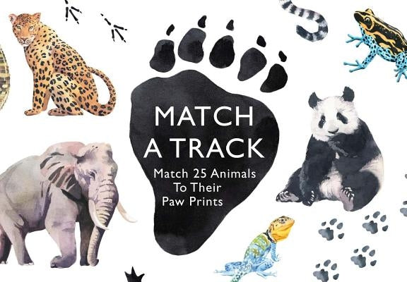 Children's educational game showing 25 animal cards and matching paw prints for learning animal tracks by Laurence King