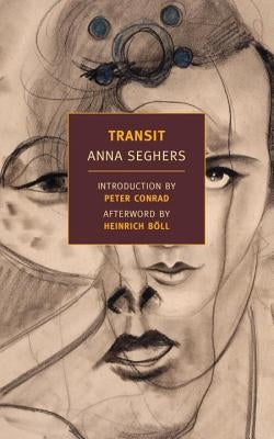 Open copy of the book "Transit" by the New York Review of Books with a white cover and black text.
