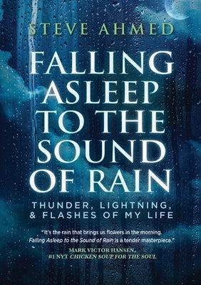 Paperback book titled "Falling Asleep to the Sound of Rain" by Beyond Publishing, featuring a calming rain and thunder scene on the cover.