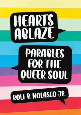 Paperback copy of Hearts Ablaze: Parables for the Queer Soul by Morehouse Publishing, showing the book cover with colorful heart illustrations.