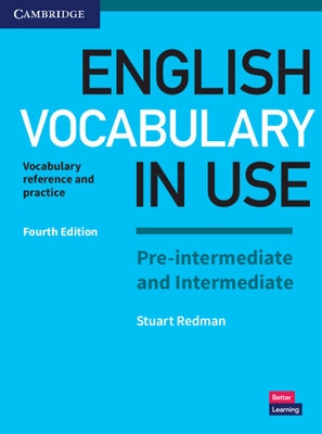 Paperback English Vocabulary in Use pre-intermediate and intermediate book by Cambridge University Press, featuring vocabulary reference and practice.