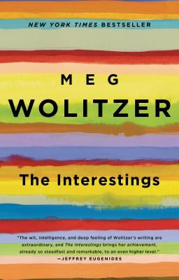 Paperback copy of The Interestings novel by Riverhead Books with the cover art visible.