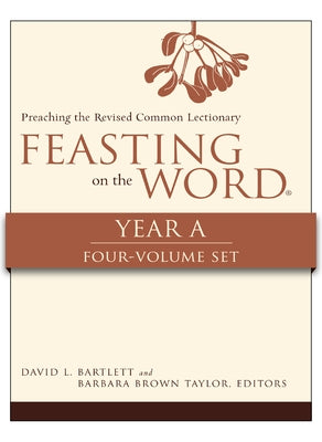 Set of four paperback "Feasting on the Word, Year A" biblical commentary volumes by Westminster John Knox Press, with text and covers.