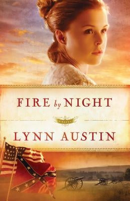 Paperback of "Fire by Night" novel by Bethany House Publishers featuring a dark, atmospheric cover with fiery orange and black design.