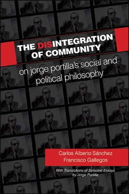 Paperback book titled "The Disintegration of Community" by State University of New York Press, with cover featuring text and artwork.