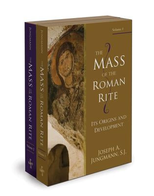 Two-volume paperback set of The Mass of the Roman Rite by Christian Classics, featuring detailed pages and religious content.