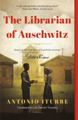 Paperback edition of The Librarian of Auschwitz by Square Fish, showing the book cover with historical imagery and title.