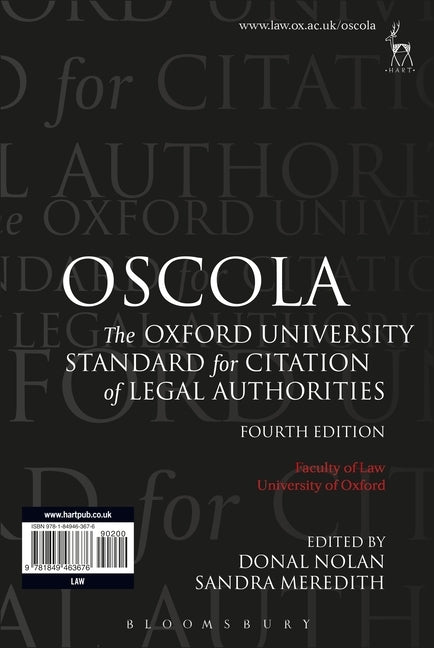 Oscola: The Oxford University Standard for Citation of Legal Authorities by Nolan, Donal