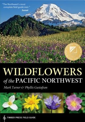 Paperback book titled "Wildflowers of the Pacific Northwest" by Timber Press, featuring colorful wildflower illustrations on the cover.