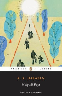 Cover of the book Malgudi Days by Penguin Group, featuring colorful illustrations and traditional Indian artwork.