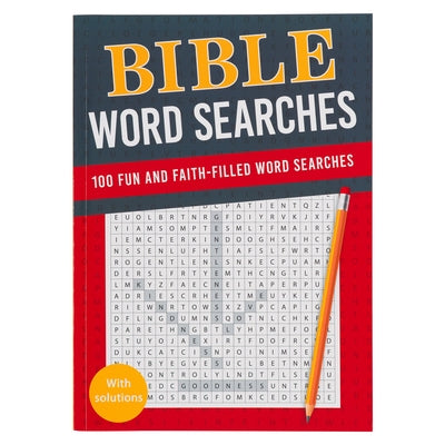 Paperback Bible Word Searches by Christian Art Publishers featuring a colorful cover with various scripture-themed word search puzzles.