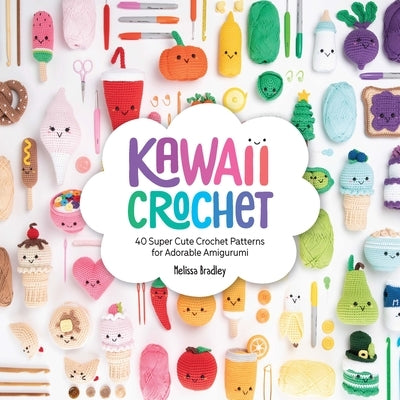 Paperback book titled "Kawaii Crochet" by David & Charles, featuring colorful crochet patterns for adorable amigurumi toys.