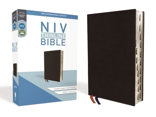 NIV, Thinline Bible, Bonded Leather, Black, Indexed, Red Letter Edition by Zondervan