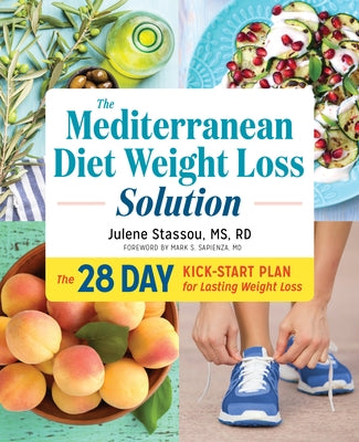 Paperback book titled "The Mediterranean Diet Weight Loss Solution" by Rockridge Press, featuring a cover with healthy food images.