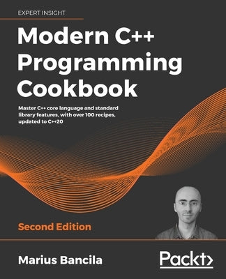 Paperback of Modern C++ Programming Cookbook, Second Edition by Packt Publishing, featuring a cover with programming code and colorful design.