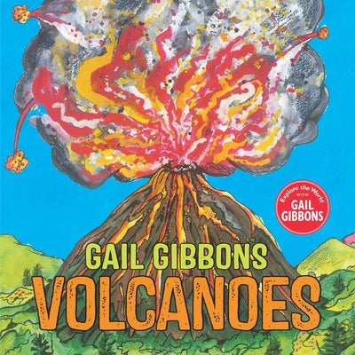 Paperback book titled "Volcanoes" by Holiday House, featuring a colorful cover illustration of erupting volcanoes.