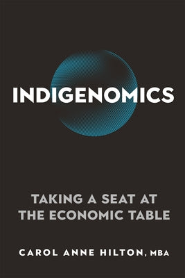 Paperback of Indigenomics book by New Society Publishers, featuring the cover with indigenous artwork and title on a white background.