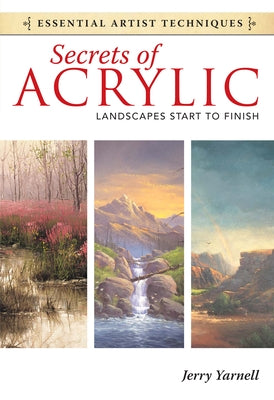 Paperback "Secrets of Acrylic: Landscapes Start to Finish" by North Light Books, showing a colorful acrylic landscape painting.