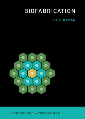 Open book cover on biofabrication by MIT Press, featuring scientific illustrations and modern design elements.