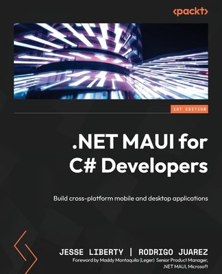 Paperback book titled "NET MAUI for C# Developers" by Packt Publishing, featuring a cover with a colorful abstract design.