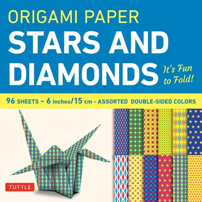 Tuttle Publishing origami paper with 96 sheets featuring star and diamond patterns, 6-inch (15 cm) loose leaf sheets.
