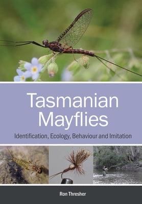 Paperback book titled "Tasmanian Mayflies" by CSIRO Publishing showing the cover with images of mayflies and aquatic insects.