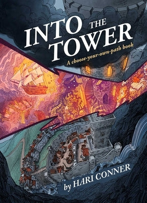 Paperback copy of "Into the Tower: A Choose-Your-Own-Path Book" by Andrews McMeel Publishing, showing the front cover.