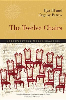 Illustration of "The Twelve Chairs" book by Northwestern University Press, showing the book cover with title and design elements.