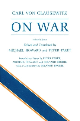 Paperback copy of "On War" by Princeton University Press featuring a close-up of the book cover with military-themed artwork.