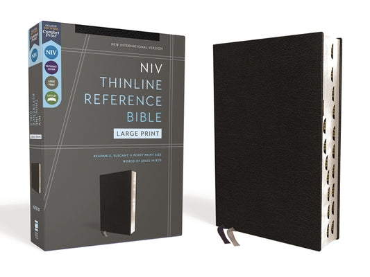 Niv, Thinline Reference Bible (Deep Study at a Portable Size), Large Print, European Bonded Leather, Black, Red Letter, Thumb Indexed, Comfort Print by Zondervan