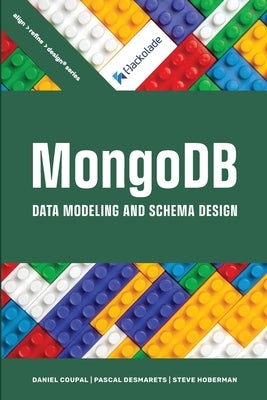Paperback book titled "MongoDB Data Modeling and Schema Design" by Technics Publications, featuring a cover with technical graphics.