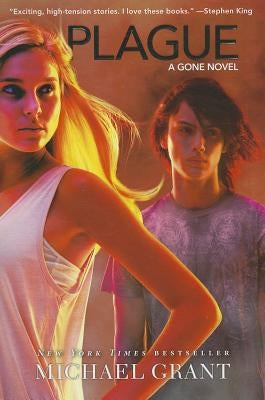 Paperback copy of "Plague" by Katherine Tegen Books featuring the book cover with dark, ominous artwork and bold title text.