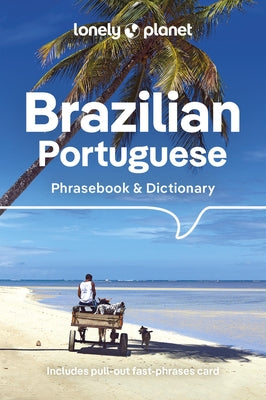 Lonely Planet Brazilian Portuguese Phrasebook and Dictionary paperback showing sample pages with language phrases and dictionary entries.